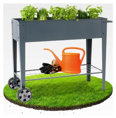 Produktbild von Hochbeet mit Rädern und Ablage 108 x 51 x 80 cm | Frühbeet Kräuterbeet Blumenkasten für Garten und Terrasse