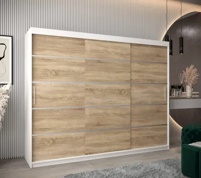 Produktbild von Kleiderschrank ENNI – Breite 250 cm, weiß / Eiche sonoma