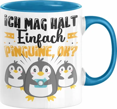 Produktbild von Pinguine Geschenk Tasse Mädchen Geschenkdiee Pinguin-Liebhaberin Ich Mag Halt Einfach Pinguine Ok (Blau)