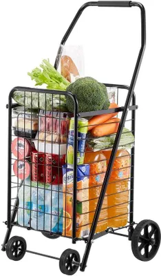 Obrázok produktu pre Nákupný vozík - Skladací nákupný vozík - Objem 39 l - Nosnosť 40,8 kg - Otočné kolieska - Čierny