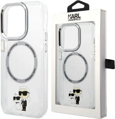 A Karl Lagerfeld iPhone case is shown in its packaging next to the case itself.