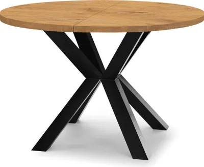 Produktbild von Runder Ausziehbarer Tisch für Esszimmer RAL mit Holzbeinen, Loft-Stil, Industriel, Durchmesser: 90 / 190 cm, Farbe: Eiche Lancelot / Schwarz