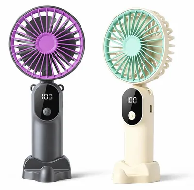 Produktbild von 2er Set Mini Handventilator Akku, USB Ventilator mit LED Display, 6 Geschwindigkeiten, leise, Tischventilator für Büro, Reisen & Camping