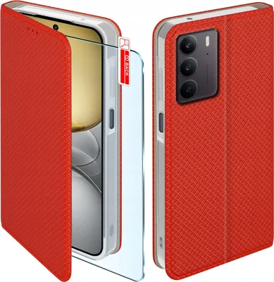 Immagine prodotto di Custodia con patta per Realme C75 Custodia chiudibile rossa + vetro 9H
