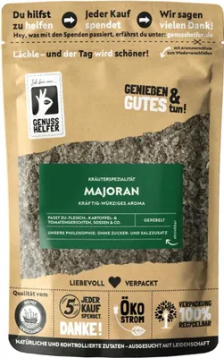 Produktbild von Majoran, gerebelt, klassisches Wurstgewürz, ideal für Suppen und Eintöpfe, 30g