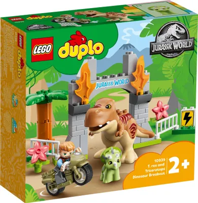 Produktbild von LEGO 10939 DUPLO Jurassic World Ausbruch des T-Rex und Triceratops, Dinosaurier Spielzeug Set für Kleinkinder ab 2 Jahren