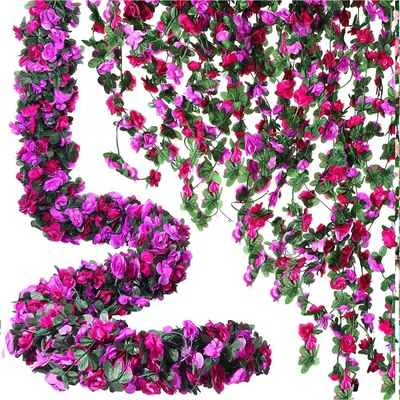 Produktbild von 5 Stück 2.5m Künstliche Blumengirlande, Rosengirlande Kunstblumen für Hochzeit Garten Wand Dekor, Lila