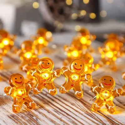 Productafbeelding van LED Lichtgordijn Peperkoekmannetjes - 2 Meter - 20 Lampjes - Kerstverlichting Binnen & Buiten