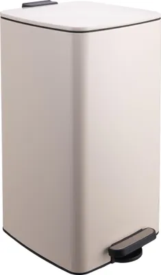 Image de Poubelle de cuisine Relaxdays, 30 litres, système d'ouverture automatique, seau intérieur amovible, métal mat, poubelle à pédale carrée, beige