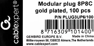 Produktbild von Cablexpert PLUG3UP6/100, Transparent, Männlich, Gerade, Cat5, Gold, 2 g