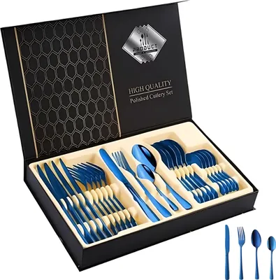 Produktbild von Elegantes Blaues Besteckset – 24 Teile Für 6 Personen, Edelstahl