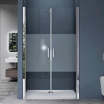 A modern bathroom with a shower enclosure.