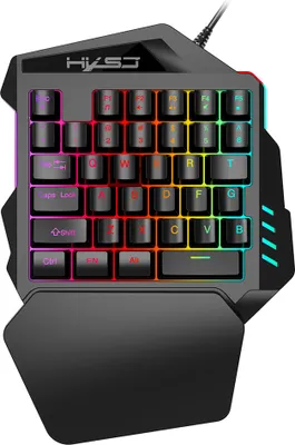 A gaming keyboard with RGB lighting.