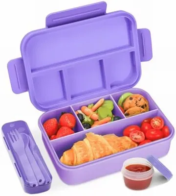 Produktbild von PromoHome® 4-teilige Bento-Lunchbox mit Fächern - 1300 ml auslaufsichere Brotdose für Kinder und Erwachsene - spülmaschinen- und
