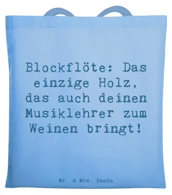 Produktbild von Mr. & Mrs. Panda Beutel Spruch Blockflöte Humor - Sky Blue - Geschenk, Flötenspiel, Instrument, Tote Bag, Tasche, Lernen, Altblockflöte, Laptoptasche, Shopping, Musik
