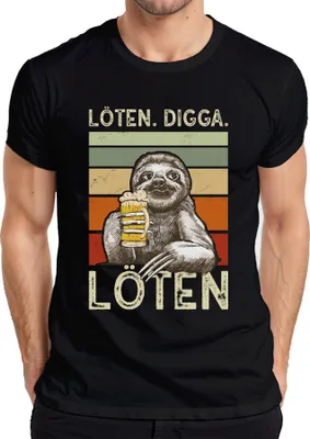 Produktbild von LÖTEN DIGGA Faultier Bier Retro Vintage lustig Party Geschenk Herren T-Shirt, Schwarz, XL