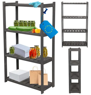 Produktbild von MODO24 Holzregal, 4 Fachböden, Standregal, Allzweckregal, Vorratsregal, Haushaltsregal, Keller, Massivholz Kiefer, 124,2x70x33 cm, Grau, LSR