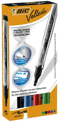 Produktbild von BIC Velleda Liquid Ink Pocket, 4 Stück(e), Schwarz, Blau, Grün, Rot, Rundspitze, Mehrfarbig, Rund, Medium
