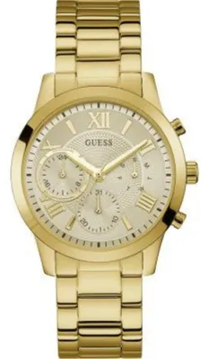 Produktbild von Guess Dress Steel Ladies Damen-Armbanduhr Solar Analog Quarz Edelstahl vergoldet W1070L2