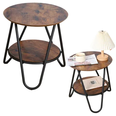 Produktbild von Runder Couchtisch mit zusätzlicher Ablage, Industrial Vintage, 40x42cm