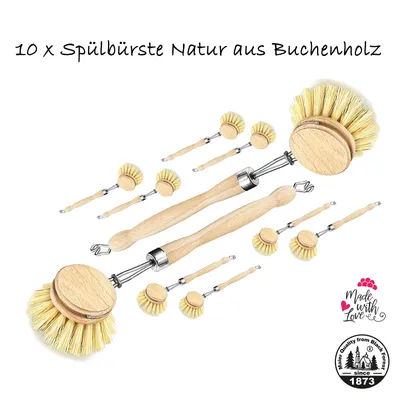 Produktbild von 10x Spülbürste Holz Bürste BuchenholzNatur Fiber Pflanzenborsten vegan
