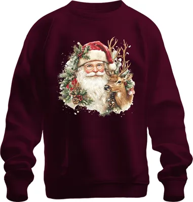 Produktbild von Weihnachtsmann Rentier Weihnachtsgeschenk Nostalgie Vintage Retro Uni Sweatshirt Pullover, Burgundy, XL