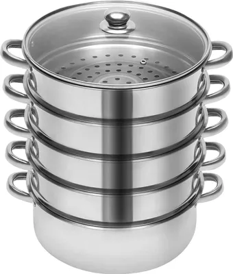 Obrázek produktu pro Parní hrnec, průměr 32 cm, 5 úrovní, maximální zatížení 15 kg na úroveň, nerezová ocel, vhodný do myčky nádobí