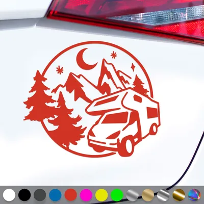 Produktbild von PantherPixel Wohnmobil Aufkleber Wohnwagen Bus Reisen Camping Berge Sticker Auto Geschenkidee Farbe Rot