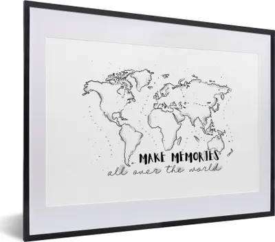 Produktbild von MuchoWow® Gerahmtes Poster Weltkarte - Zitat - Reisen 40x30 cm - Poster mit Schwarzem Bilderrahmen Wandposter Rahmen Foto Bilder - Bilderrahmen - Poster im Rahmen