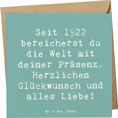Produktbild von Mr. & Mrs. Panda Deluxe Karte Spruch 1922 Geburtstag - Meeresbrise - Geschenk, Vintage, Glückwunschkarte, faltkarte, herzliche Glückwünsche, Geburtstagsgeschenk, Alter