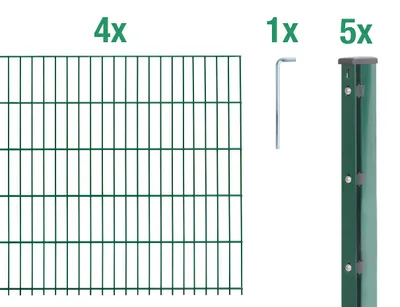 Immagine prodotto di Alberts 645083 Recinzione a doppio picchetto come set completo di 12 pezzi, plastificato, verde, altezza 103 cm, lunghezza 10 m