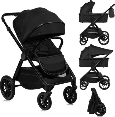 Produktbild von Lionelo Kombikinderwagen Layla 2in1 Babywanne und Buggy bis 22n kg, Babywanne bis 9 kg, 360° Schwenkbare PolyurethanRäder, XXL Verdeck - Schwarz