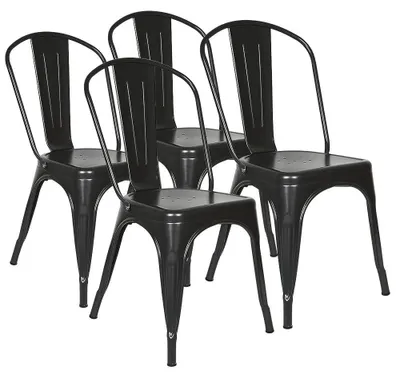 Produktbild von Metallstühle 4er Set - Esszimmerstuhl Küchenstuhl - Stapelbar - Mit Rückenlehne - Für Küche Garten Café Bar Restaurant - Minimalistisch modern - Schwarz