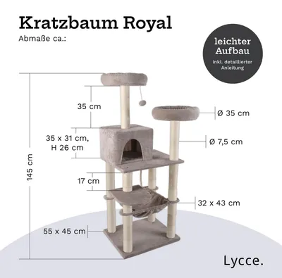 Kratzbaum Royal Kratzbaum grau Kratzmöbel mit Sisal und Plüsch