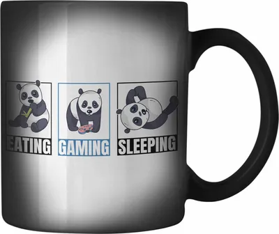 Produktbild von Trendation - Lustige Panda Farbwechsel Zauber-Tasse Geschenk Gamer Gaming Zocker Geschenkidee für Jungs (Schwarz)