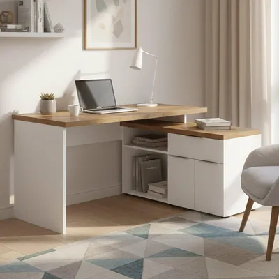 Immagine prodotto di Dmora Scrivania Belpasso 120x140x75h cm Bianco Lucido, 2 Ante un Cassetto Italy