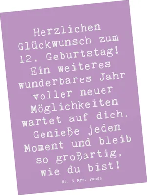 Produktbild von Mr. & Mrs. Panda Postkarte Spruch 12. Geburtstag Glück - Lavendeltraum - Geschenk, Ansichtskarte, Ansichtskarten, Jubiläum, Alter, Geburtstagswünsche, Kindergeburtstag