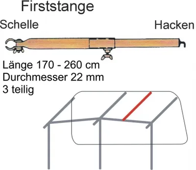 Produktbild von Dachhakenstange 22 mm 170-260 cm Firststange Zeltstangen Vorzelt Wohnwagen Zelt