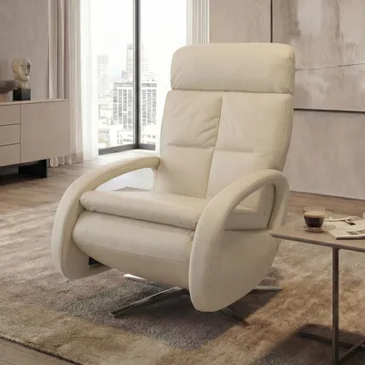 Produktbild von Relaxsessel HWC-L11, TV-Sessel Liegesessel, Liegefunktion drehbar, elektrisch verstellbar Voll-Leder  creme-weiß