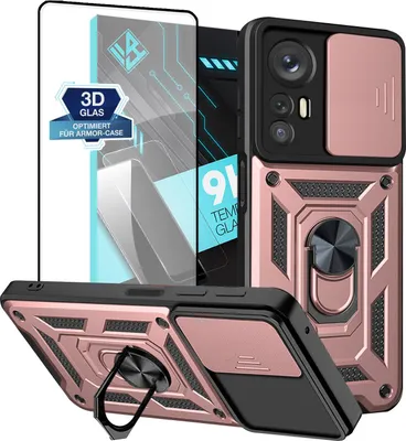 Produktbild von Armor Handyhülle für Xiaomi 12 Pro mit 9H Displayglas Displayschutz Kameraschutz Handy Panzer Case Cover Schutzhülle Outdoor Farbe: Rosegold