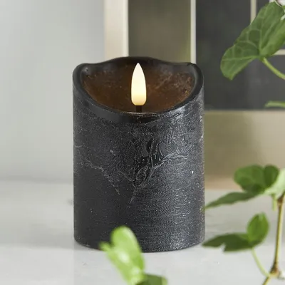 Immagine prodotto di Candela a LED FLAMME - Stile rustico - Cera vera - Fiamma 3D - A: 10 cm - A batteria - Timer - Nero