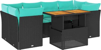 Produktbild von vidaXL 7-tlg. Garten-Sofagarnitur mit Kissen Schwarz Poly Rattan