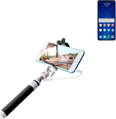 Produktbild von K-S-Trade Selfie Stick kompatibel mit ZTE Axon 31 Pro 5G Selfiestick kabelgebunden Monopod mit Kabel Stab Stange Selfportrait Handheldstick schwarz