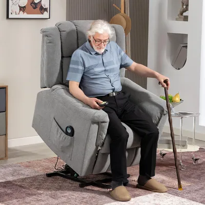 Produktbild von Sweiko Powerlift-Sessel, Massagesessel mit Wärmefunktion, Polstersessel mit Fußstütze, Seitentasche, Stoffbezug, Dunkelgrau