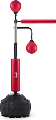 Image de Entraîneur de vitesse de boxe, sac de frappe avec support, sac de boxe réflexe pour adolescents et adultes, sac de frappe autonome réglable en hauteur avec gants, sac de vitesse d'entraînement pour la salle de sport à domicile, rouge