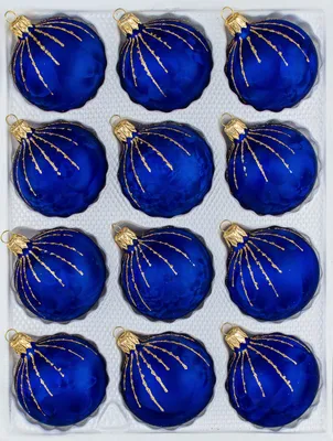 Produktbild von 12 tlg. Glas-Weihnachtskugeln Set in "Ice Royal Blau Gold" Regen