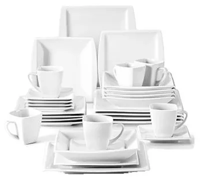 Produktbild von Geschirrset, modernes Design, umweltfreundliches Material, Weiß 30 Stück