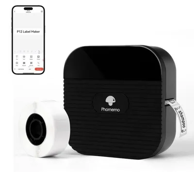 Image de Mini imprimante d'étiquettes Bluetooth, 203 DPI, transfert thermique, portable, sans encre, avec support pour 1 rouleau, couleur noire