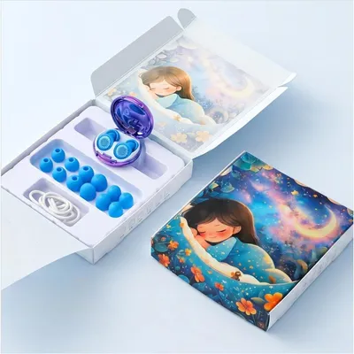 Image de INF Bouchons d’oreilles de sommeil en silicone avec structure en nid d’abeilles, réduction passive du bruit et port intra-auriculaire confortable bleu ciel