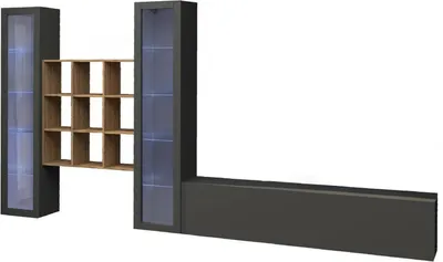 Produktbild von Wohnzimmermöbel Egidio,  100 %  Italy,  cm 350x30h180,  Anthrazit und Ahorn
